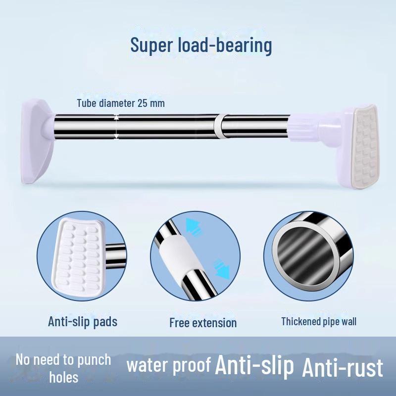 Telescopic Punch-Free Balcony Clothes Drying Rack - Stainless Steel Rod for Household Use