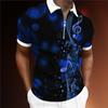 Men's Shirt Polo Casual Zip Short Sleeve Fashion Casual Zipper Summer Spring Regular Fit 3D Blue Note Print Shirt