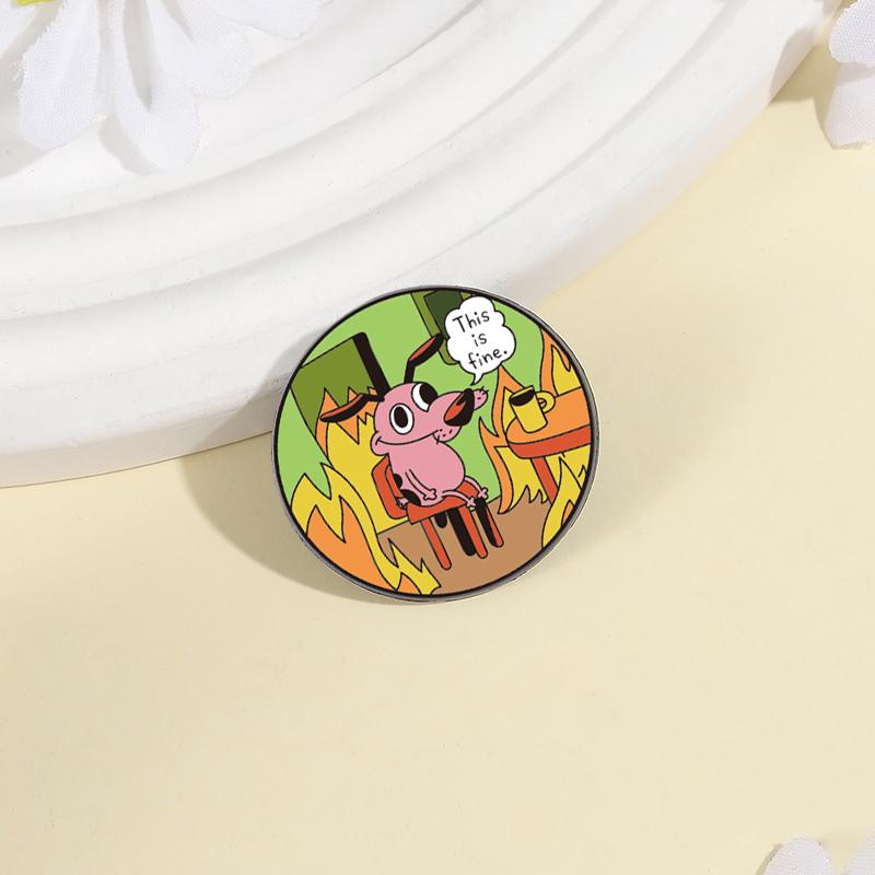 Cartoon Dog Animation UV Print Pins Custom This Is Fine Brooches Lapel Badges Clothes Funny Jewelry Gift for Kids Friends