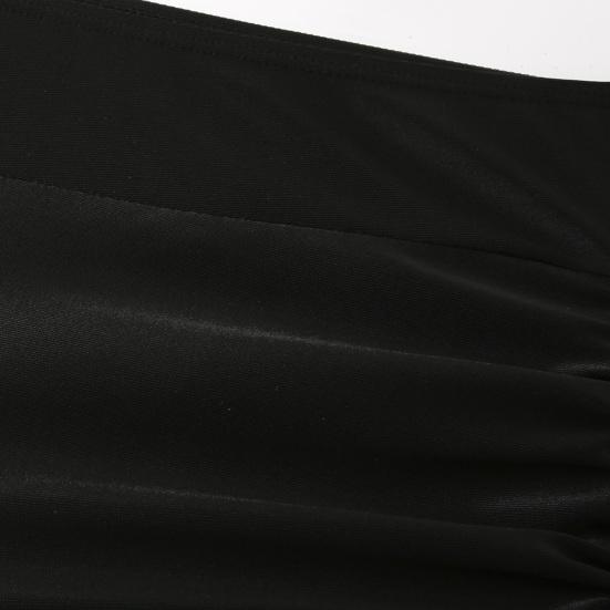 Swimming Trunks with Side Slit Adjustable Drawstring Belt Pleated Solid Color High Waist Swimming Shorts