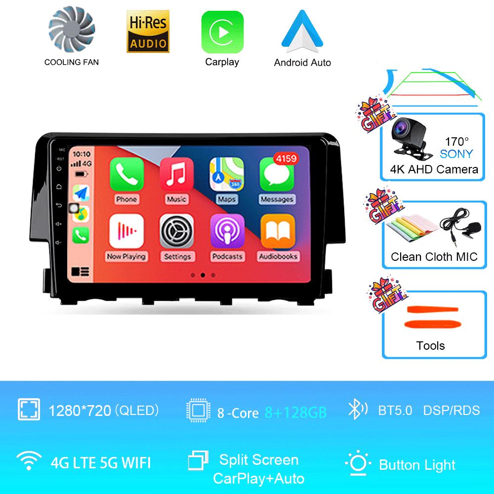 Автомобильный радиоприемник 9 дюймов навигатор для Honda Civic 2015-2022 Мультимедийный видеоплеер GPS навигация стерео CarPlay Android14 Bluetooth