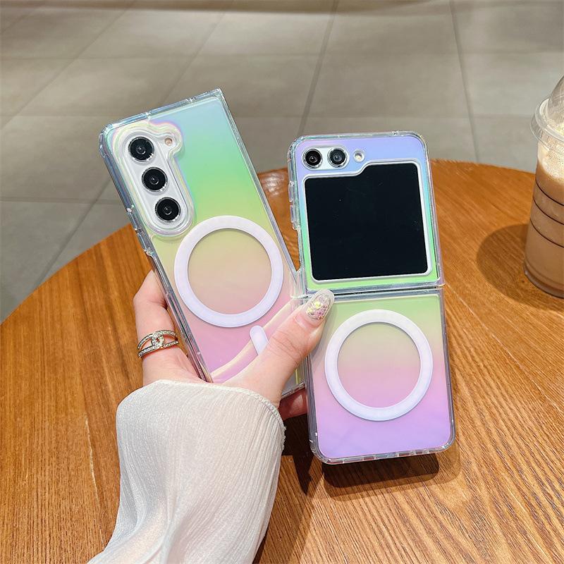 Suitable for Samsung Folding Z Fold5 Magnetic Phone Case Zflip6 Colorful Laser FOLD4 Color Plated Protective Case 3