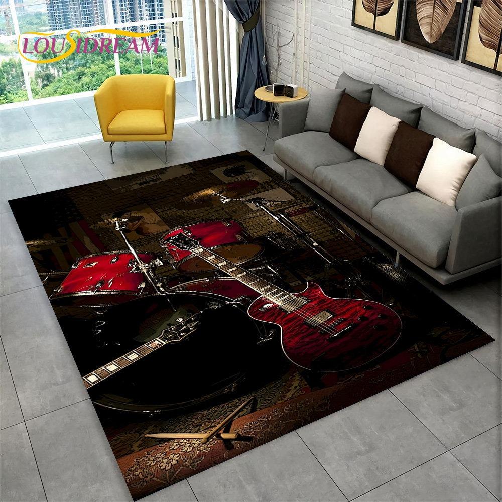 3D Drum Kit Music Instruments Area Large Carpet Rug for Home Living Room Bedroom Doormat DecorArea Rug Carpet Non-slip Floor Mat