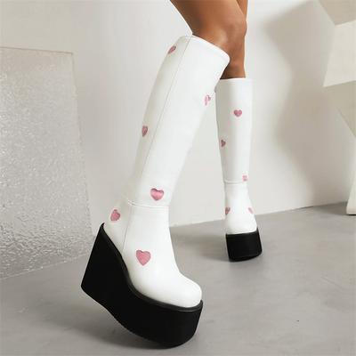 Дропшиппинг зимние европейский и американский ветер танкетка каблук сердцевидный круглый носок модные высокие женские сапоги