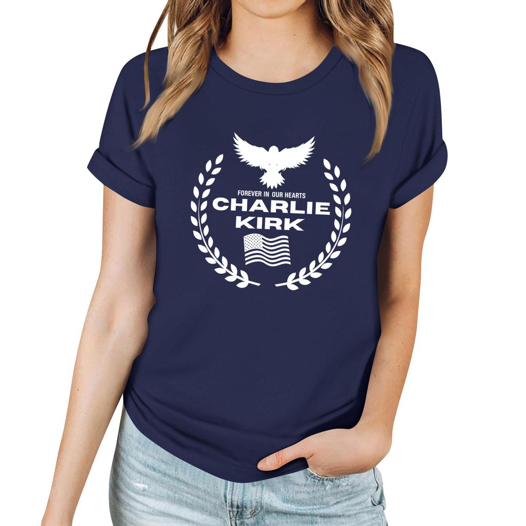 Women's Casual Printed T-Shirt Round Neck Pullover Short Sleeve Top