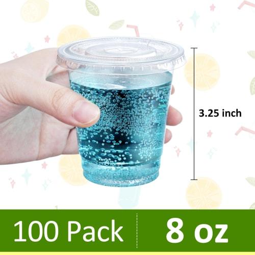 Eupako 8 oz. Plastic Cups with Lids, 100-Pack Disposable Clear Cups with Lids, for Cold Drinks, Parfaits, and Smoothies