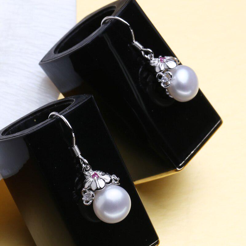 LSOOYH серьги с натуральным пресноводным жемчугом для женщин, ювелирные изделия с жемчугом, модные серьги с красными кристаллами и цветком