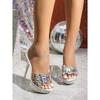 1099-Q17 Rhinestone Sexy High Heels 13CM Thin Heel Waterproof Table Slippers Transparent Crystal Shoes Wedding Shoes Banquet