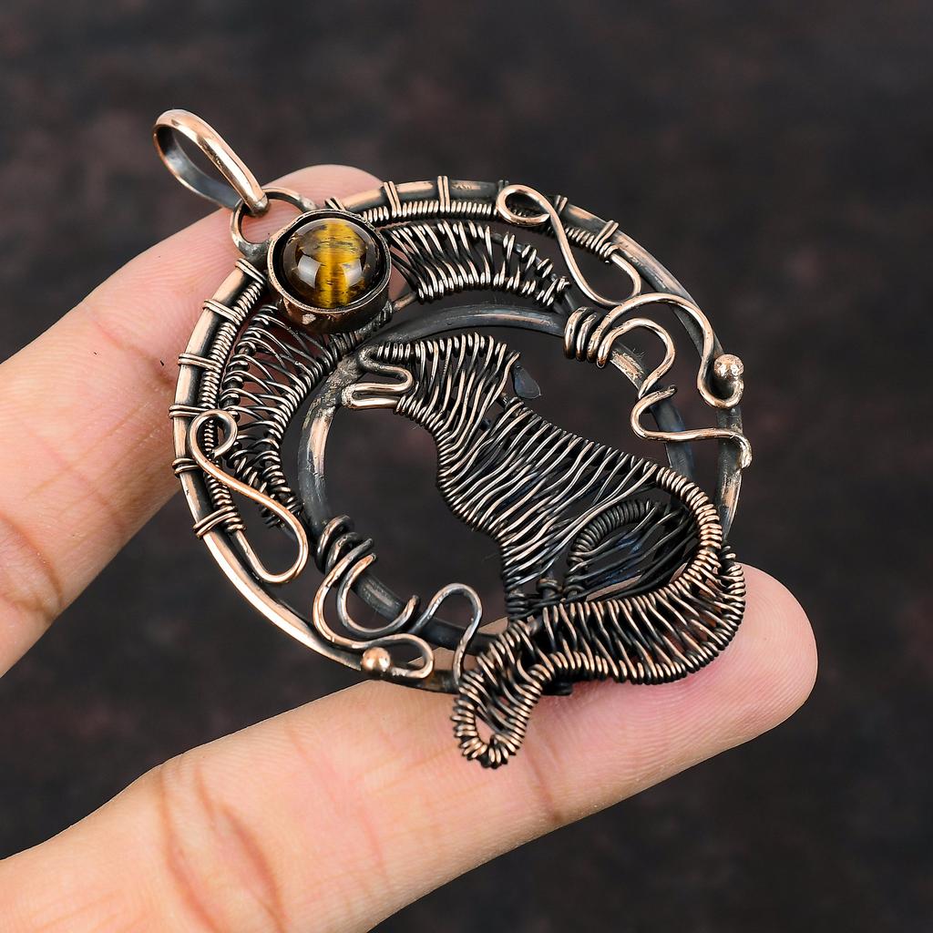 Подвеска "Тигровый глаз" из медной проволоки, подвеска в виде собаки, оригинальные ювелирные изделия из драгоценных камней, подвеска ручной работы для женщин, медные украшения, подарок для него