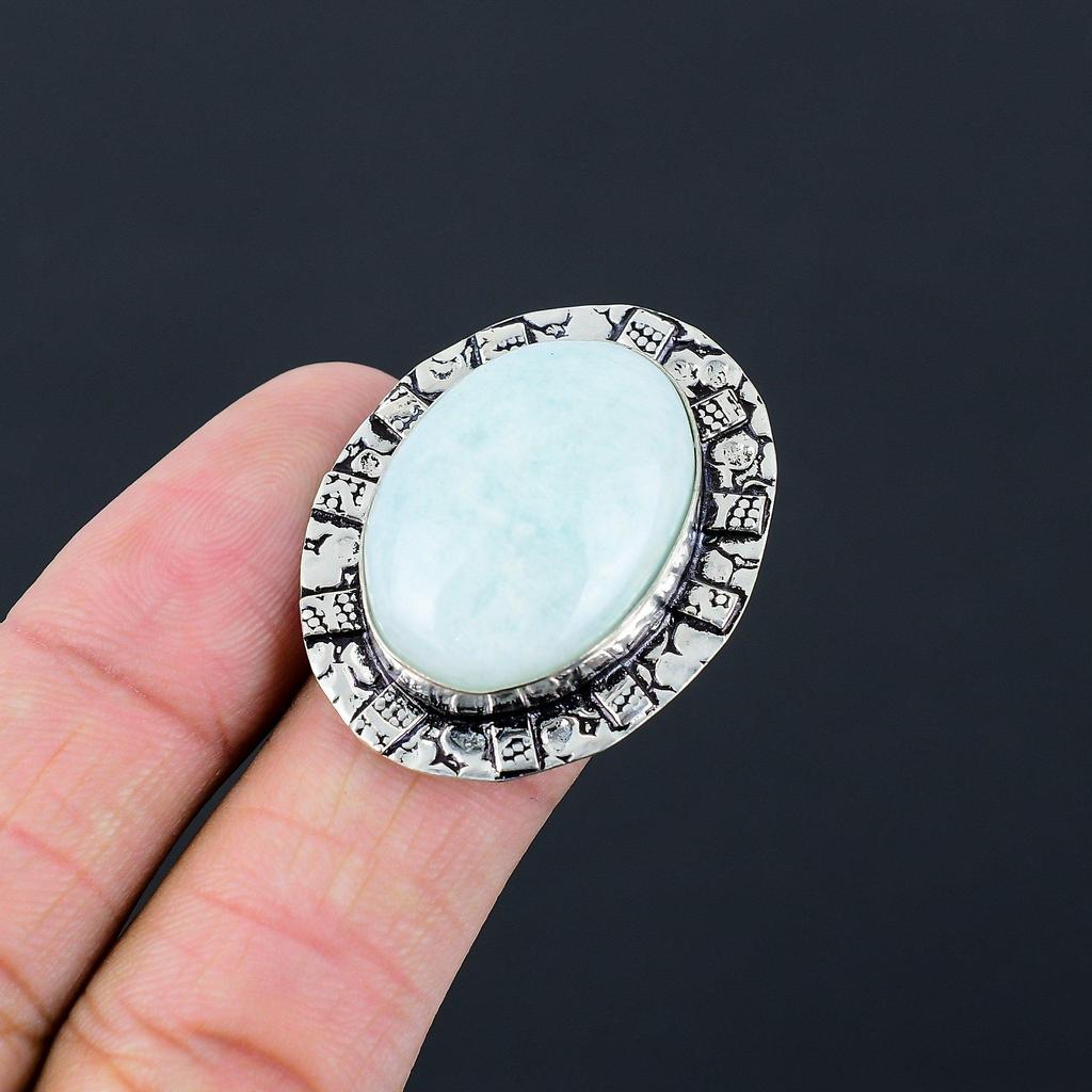 Natural Amazonite Sterling Silver Trendy Statement Mother Ring Jewelry Size 7.5