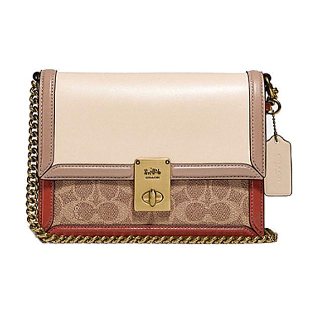 Coach Hutton Color Block Lock Closure Leather Small Square Chain Bag Women Bags Brown White C2795-B4SD2