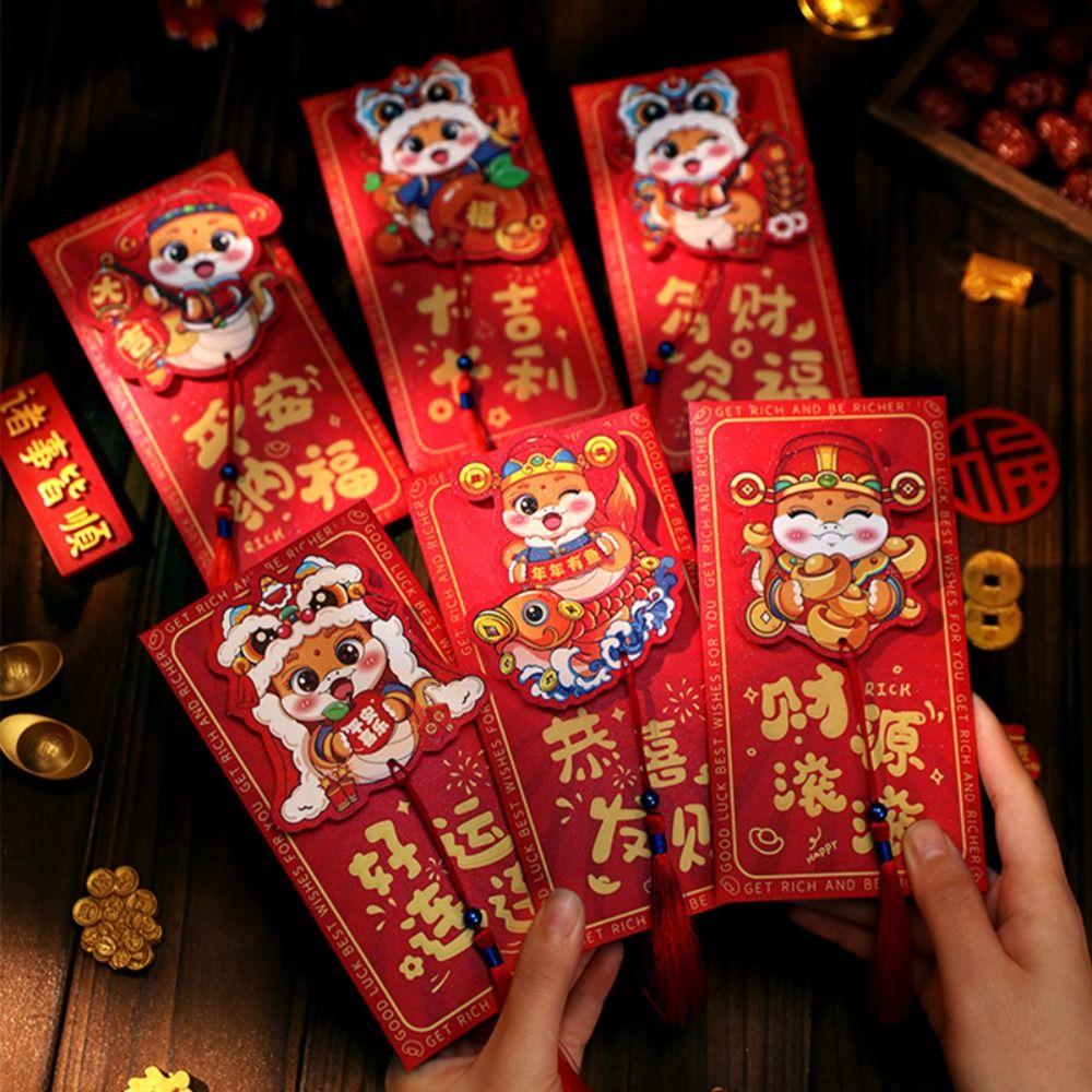 6pcs Cartoon 2025 Snake Year Red Envelopes Traditional Gifts Packing Bags  Kids Gift