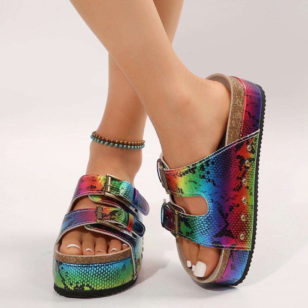 Сандалии Birkenstock на большой платформе Весна/Лето Новые Металлическая пряжка Пляжная обувь