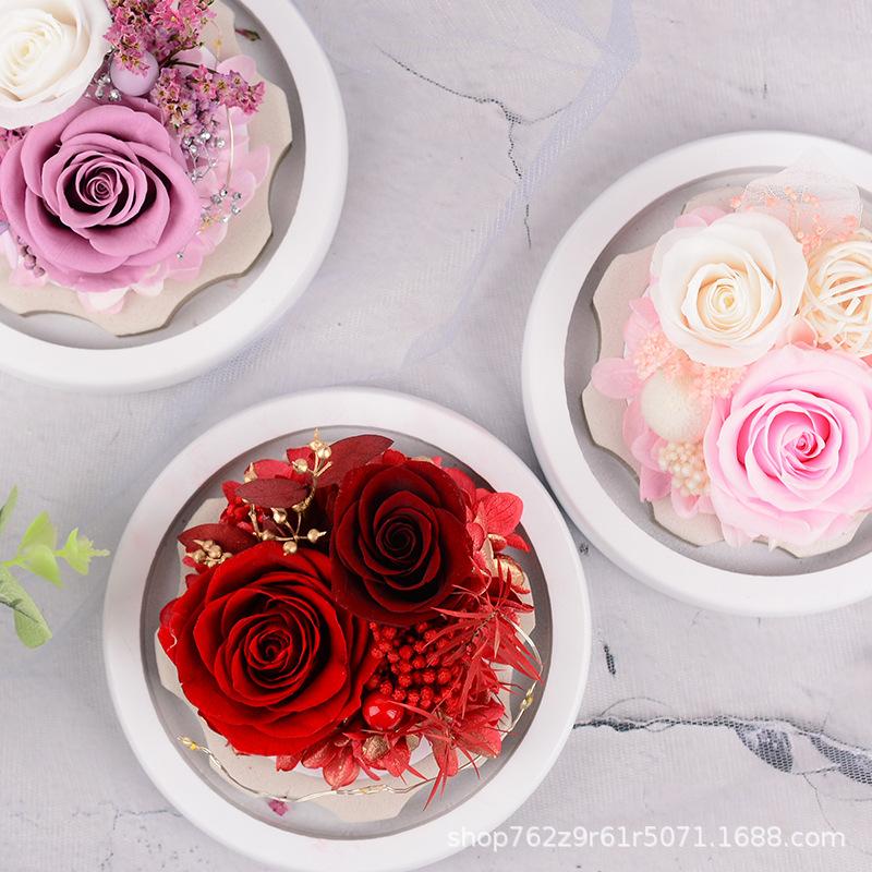 Valentine's Day Gift Eternal Flower Love Glass Cover Rose Flower Gift Dried Flower Protection Flower Bouquet