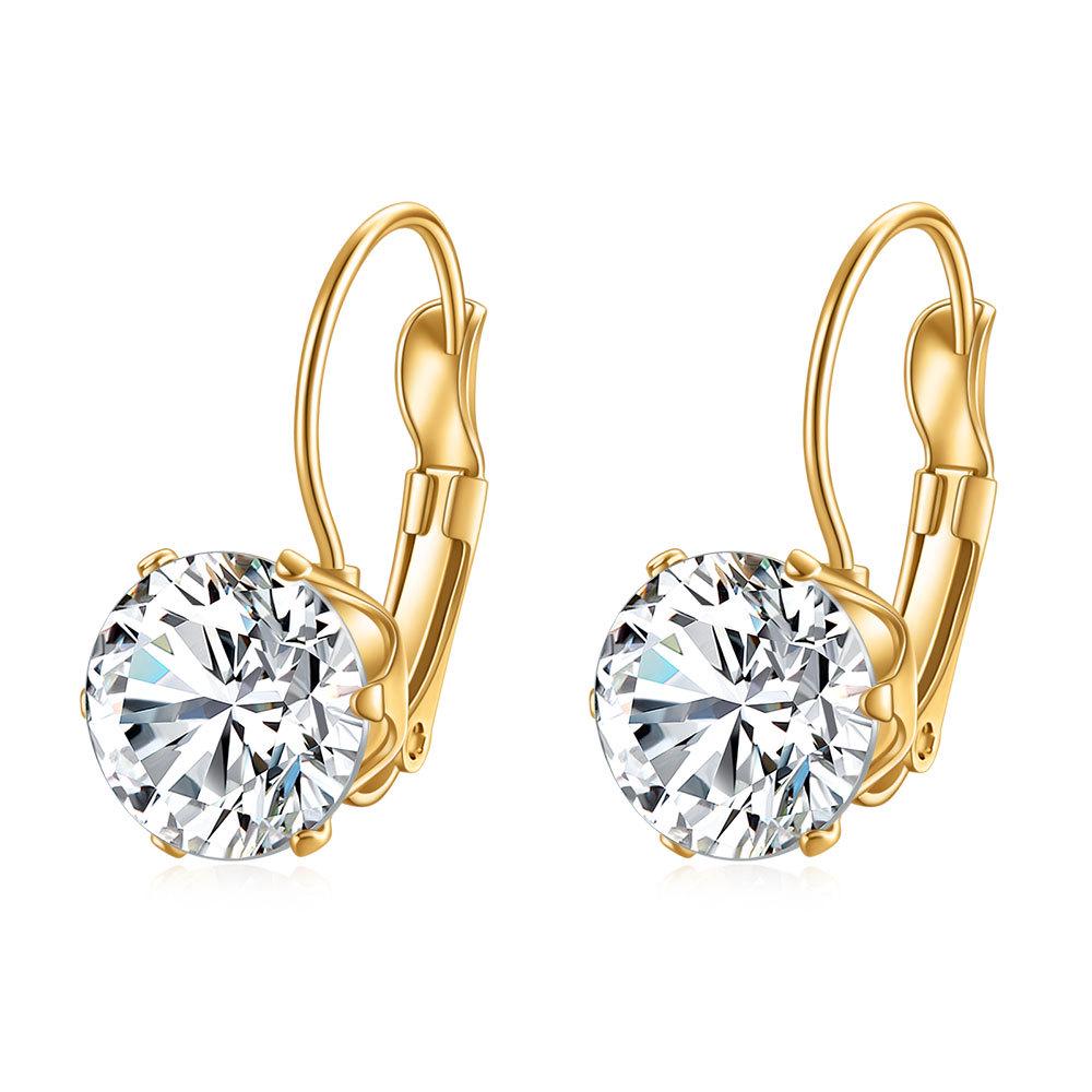 Cross-border European and American Fashion: Elegant 7MM Zircon Pendant Earrings In Stainless Titanium Steel