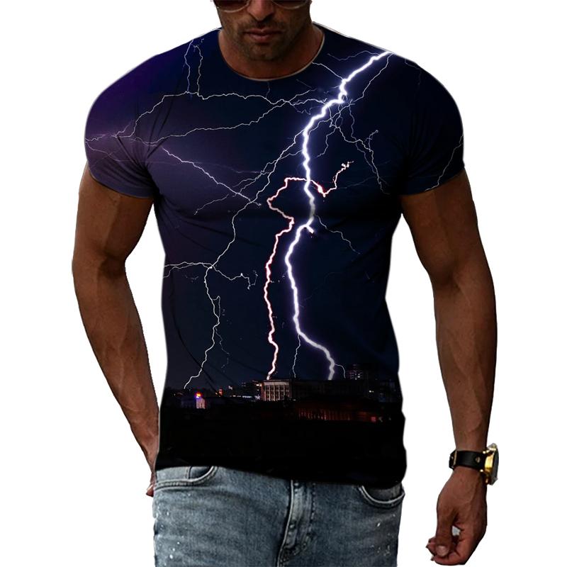 Summer Natural Landscape Lightning Graphic T Shirts Men 3D Fashion Casual Personality Printing Tees Hip Hop Harajuku O-neck Tops