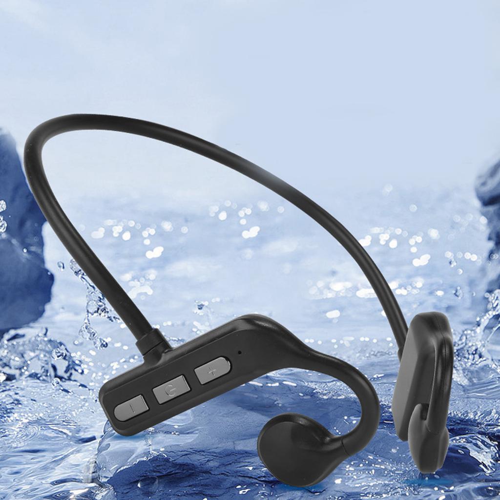Open-Ear Bone Conduction Bluetooth-compatible Headphones with Lightweight Neckband Waterproof Black Bicycling Hiking
