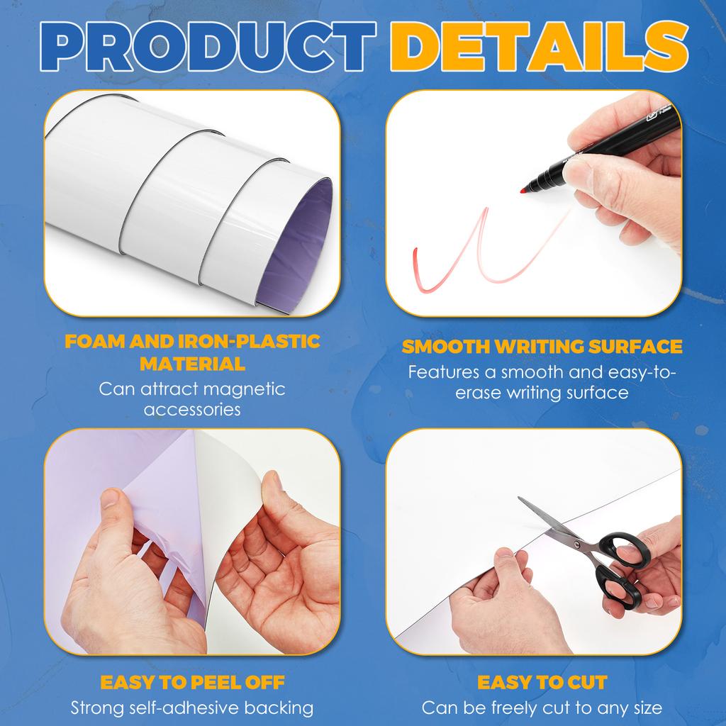 Magnetic Whiteboard Sticker 101 x 40.5 cm No Ghosting Adhesive Whiteboard Wallpaper Dry Erase Board Sheet for Office Home School