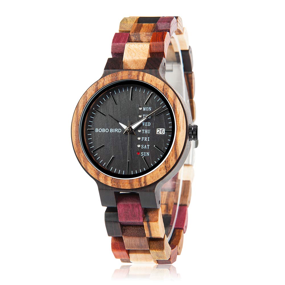 BOBO BIRD Wooden Watch Colorful Wood Watch Day Date Display Multifunctional Handmade Quartz Watch Sports Chronograph Unique Men's Women's (Ladies)