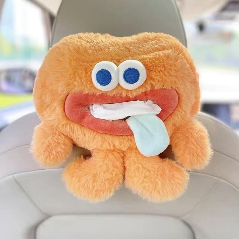 Мультяшный плюшевый автомобильный держатель для салфеток на подлокотник: Милый подвесной диспенсер для бумаги и украшение интерьера