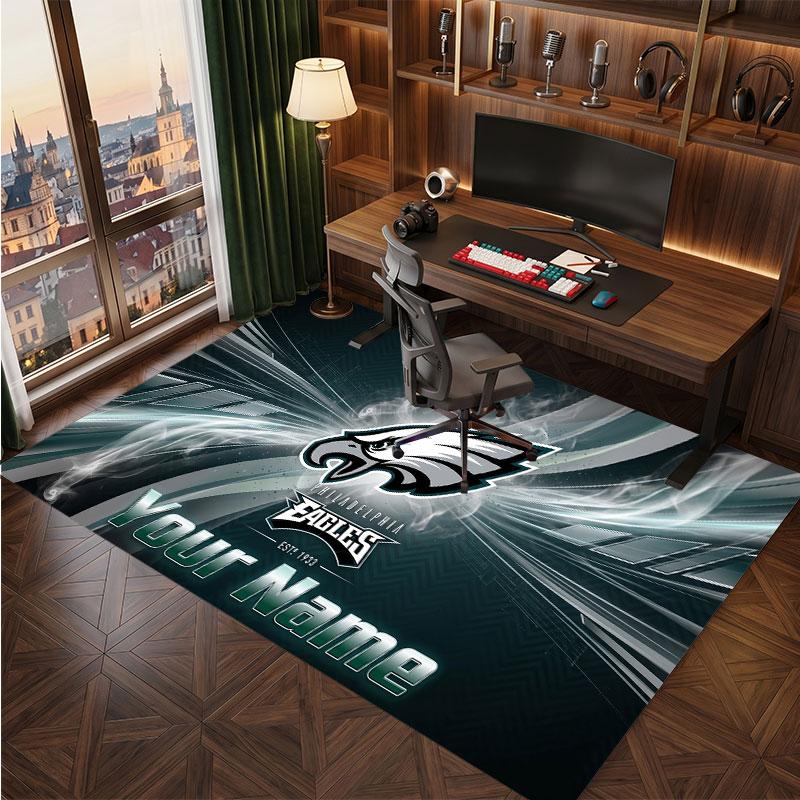 Персонализированный ковер из кристаллического велюра Philadelphia Eagles, Мягкий противоскользящий ковер с индивидуальным текстовым именем для гостиной, спальни