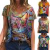 Модные весенние блузки с принтом маленьких животных, футболки с коротким рукавом и V-образным вырезом, повседневные