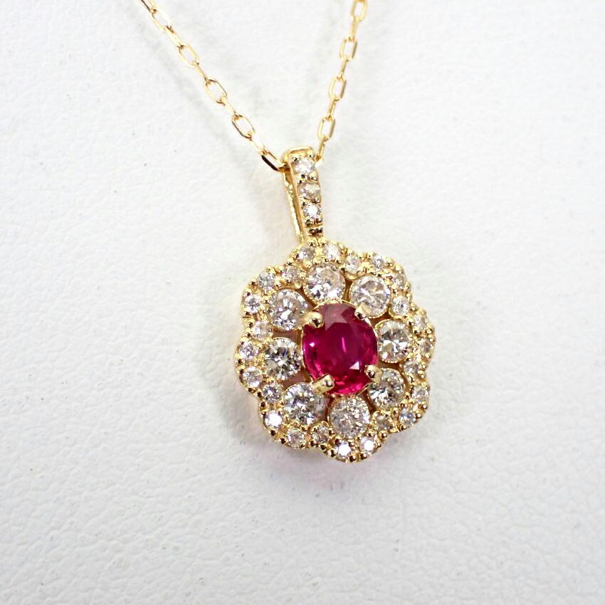 [New] K18 Ruby Diamond Pendant Necklace [i2-6]