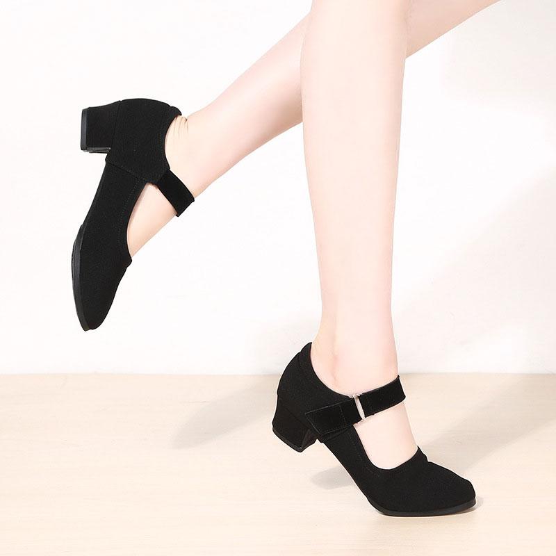 Black Canvas Women Social Practice Dance Shoes Ladies Waltz Latin Party Ballroom Standard Shoes Soft Rubber Sole