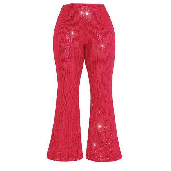 Women High Waist Sparkling Pants Wide Leg Flared Trousers Sequin Bling Party Slacks Glitter Night Out Pants Clubwear