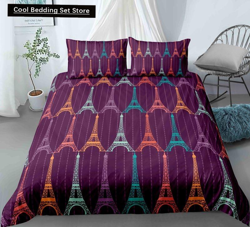 Пододеяльник с изображением парижской башни King Queen Знаменитые здания во Франции Комплект постельного белья для взрослых Розовый Романтический 2/3 шт. Полиэстеровый пододеяльник
