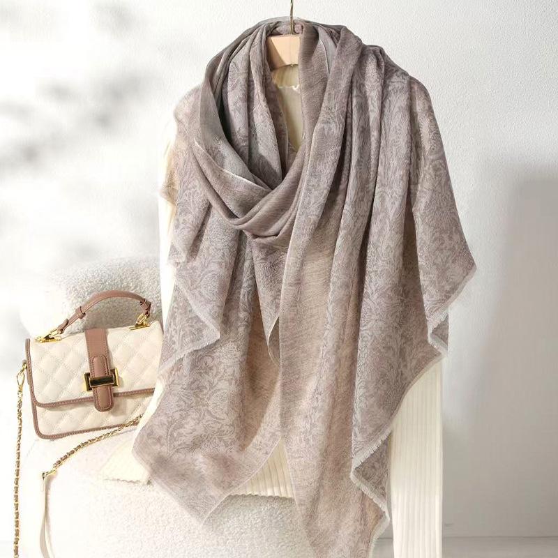 Inner Mongolia Cashmere Jacquard Shawl with Scottish Thistle - Thin Scarf for Autumn/Winter