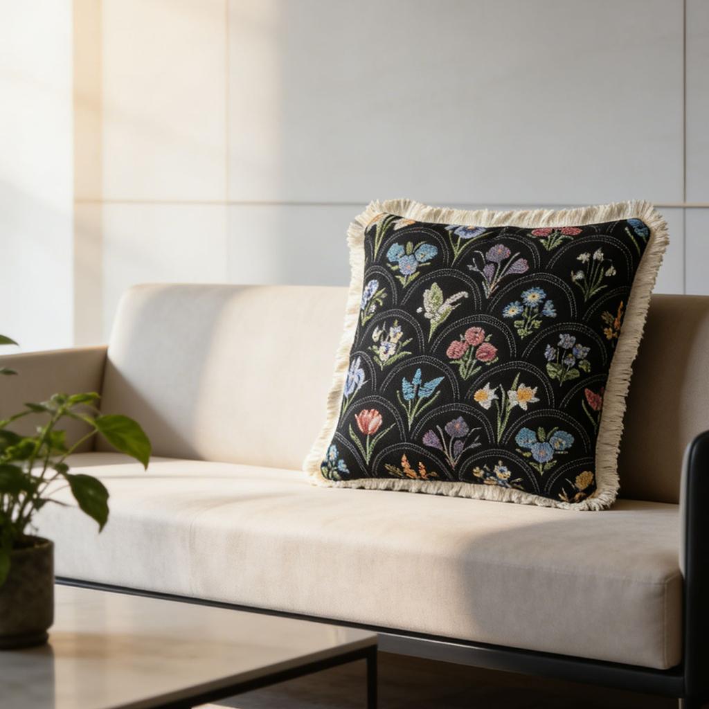 Washable Square Modern Farmhouse Couch Sofa Living Room Outdoor Cushion Decorative Tassel Couch Throw Pillow Covers