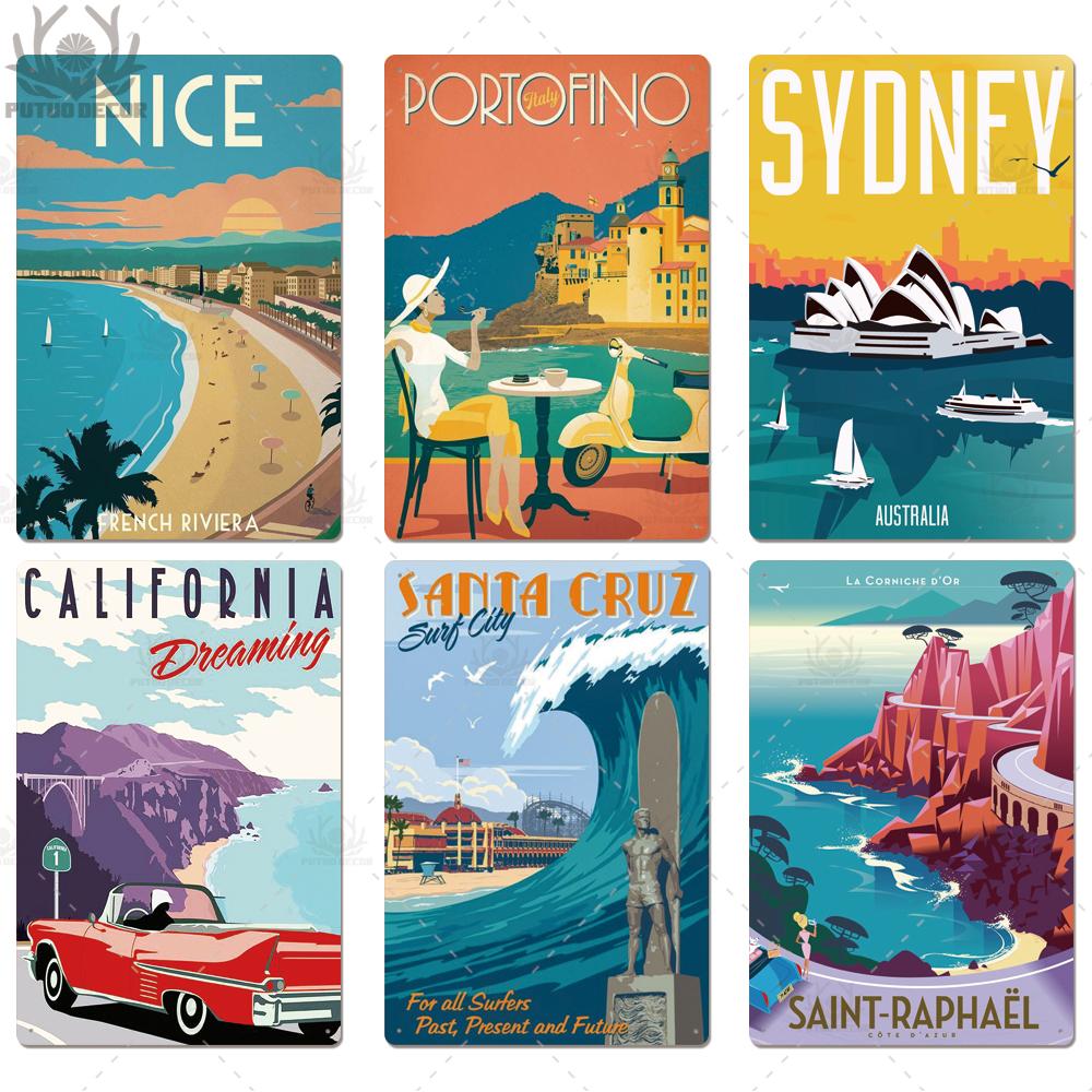 Decor Travel Tin Sign Plaque Metal Plate Vintage Wall Art Poster for Home Living Room Beach House Iron Painting