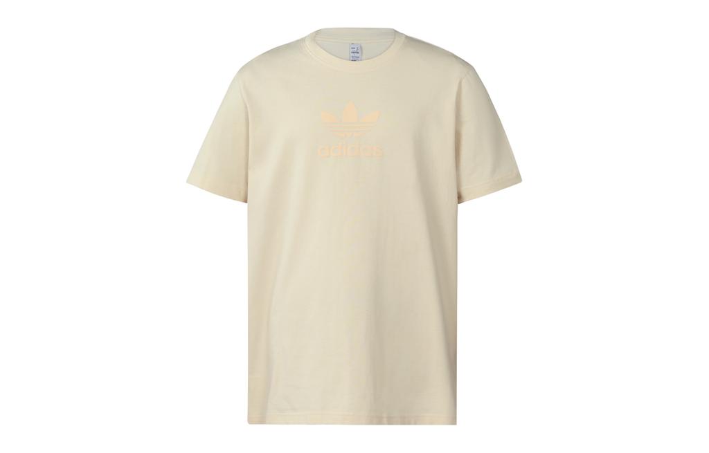 Adidas Originals T Shirts Men's Ecru Crew Neck Moderate Straight Fit HK2786