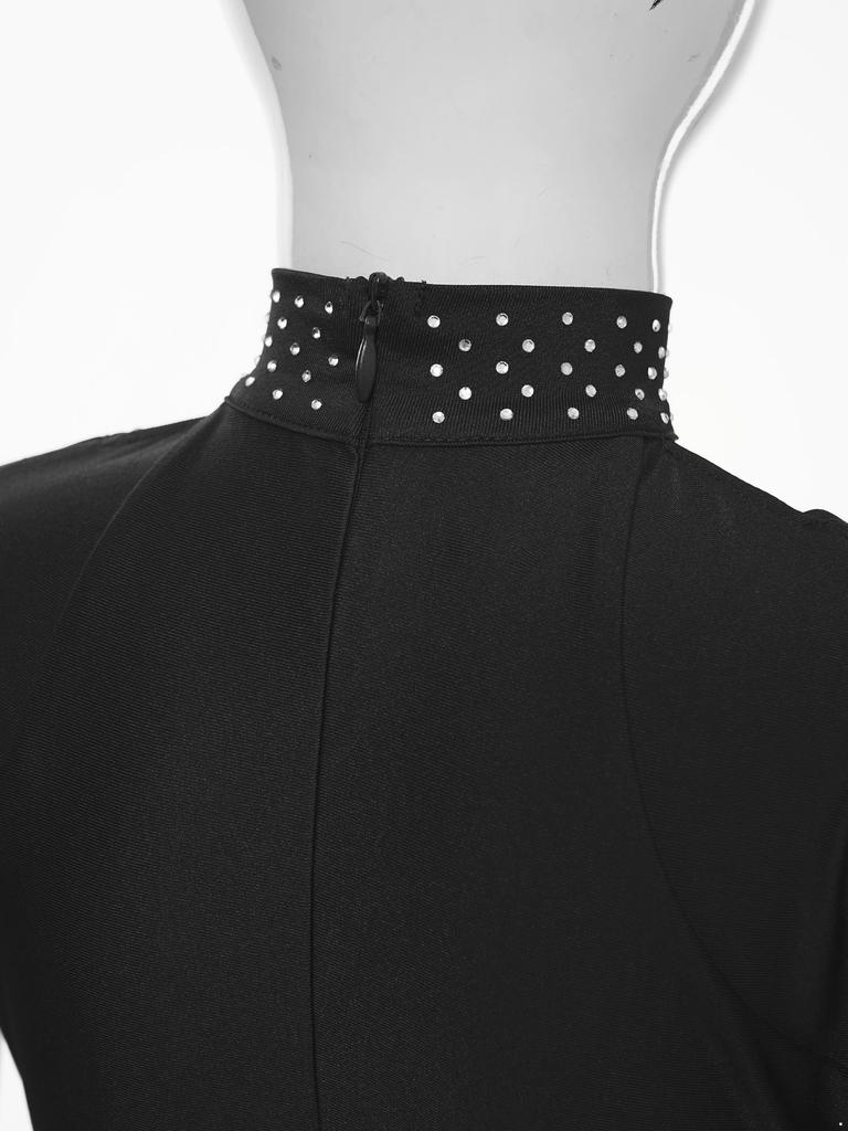 Girls Sleeveless Crop Top Shiny Rhinestones Cutout Design for Figure Skating Dance Gymnastics Performance Wear