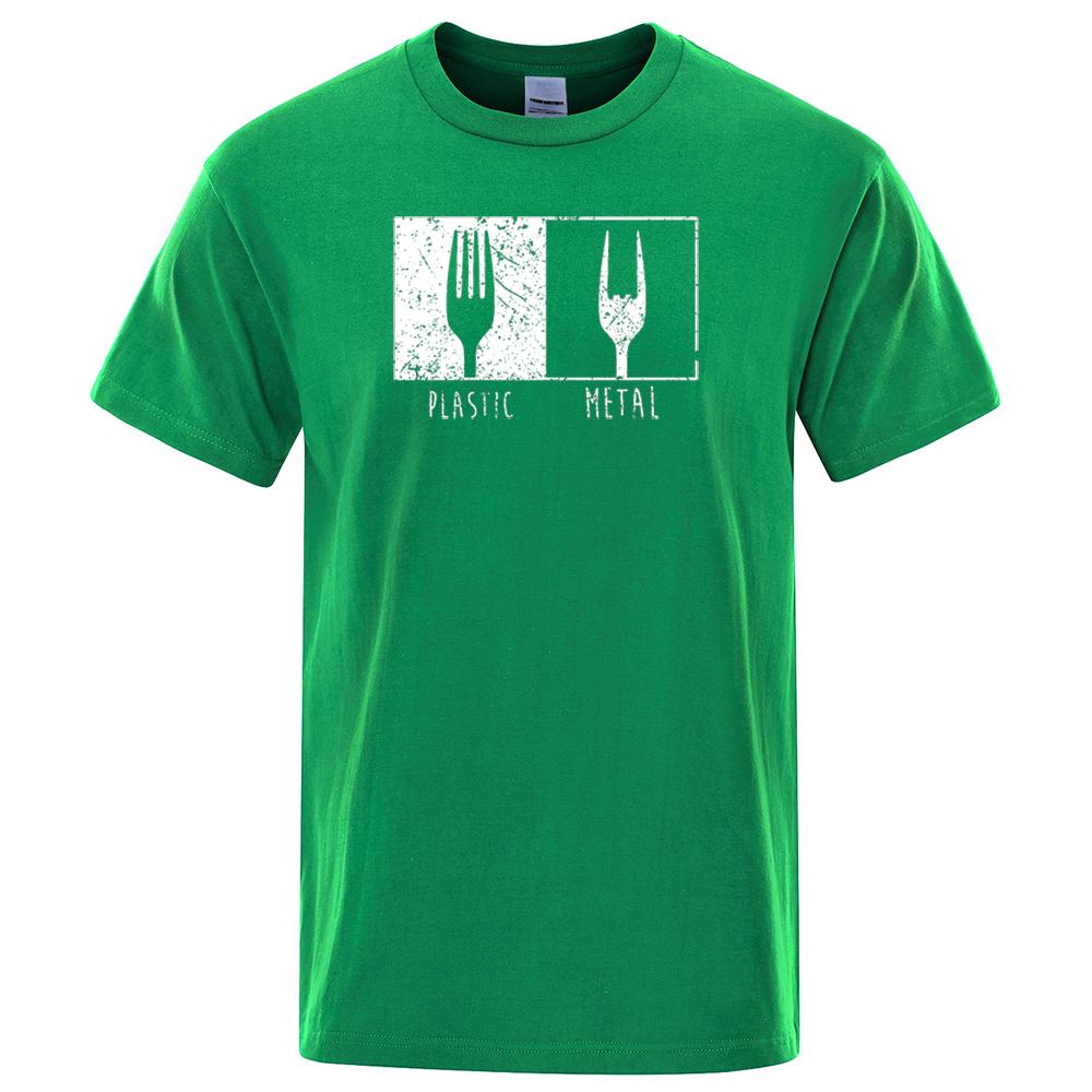 Узор из повседневных предметов Металлическая пластиковая вилка Футболка Хлопок Короткий рукав Мужские футболки Панк Хип-хоп Футболки Винтажная уличная одежда