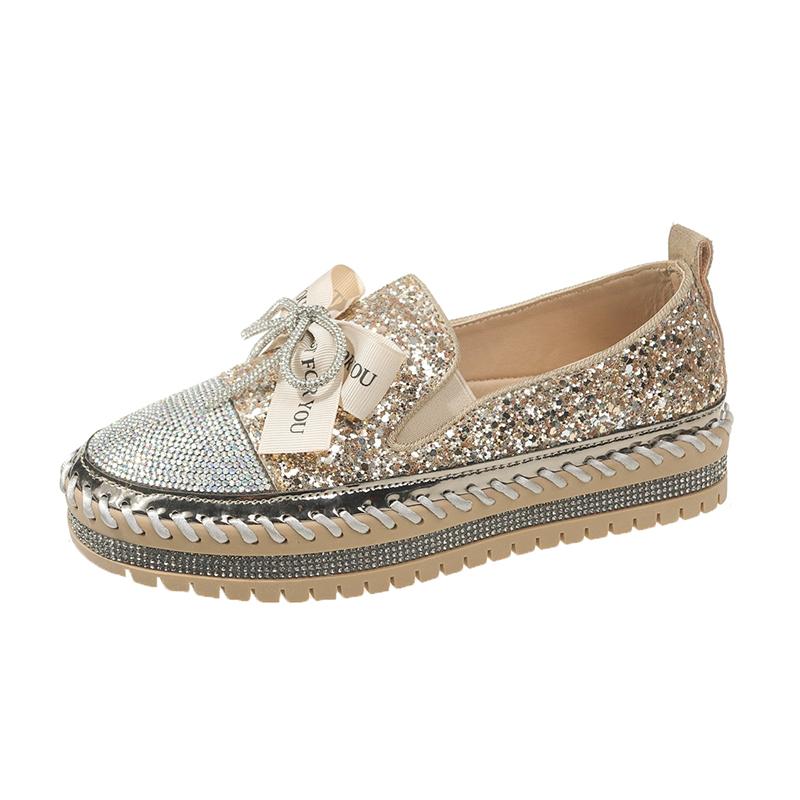 Fashion Aphixta 2025 New Luxury Crystals Bowknot Sequined Flat With Platform Shoes Loafers Couple Woman Fashion Shoes Plus Size 44