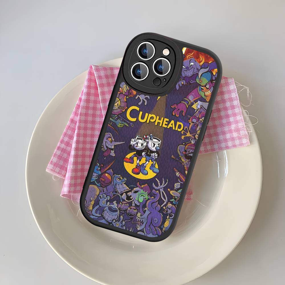 C-Cuphead Classic Game Silicone Phone Case For IPhone 16 15 14 13 12 11 Pro Max Mini Leather Soft Cover