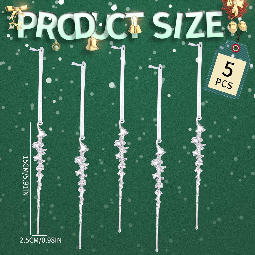 5Pcs Acrylic Icicle Ornaments Realistic Frosted Ice Shape Xmas Tree Winter Party Hanging Decor DIY Craft Pendan