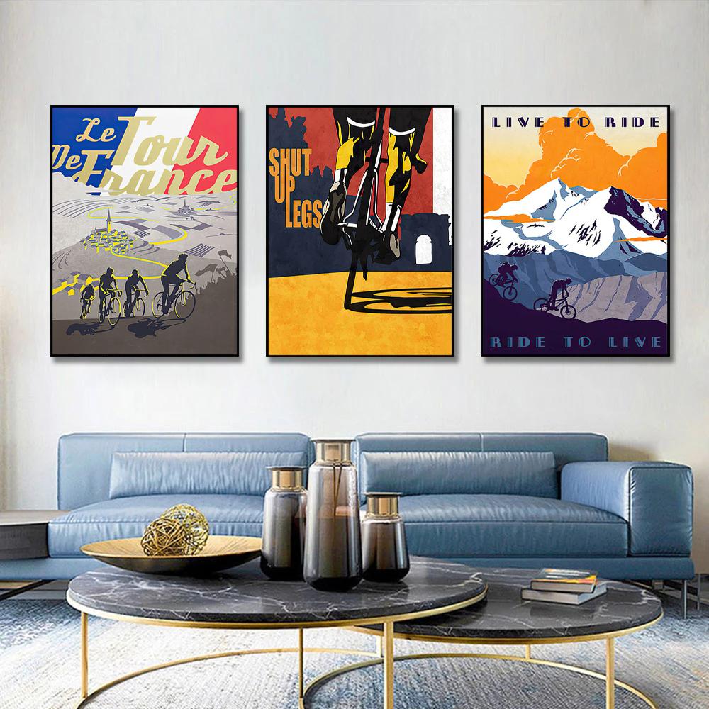 Винтажные постеры и принты, спортивный велосипед, езда на велосипеде, настенная живопись на холсте, настенные картины в скандинавском стиле для мальчика, декор для спальни, гостиной, без рамки