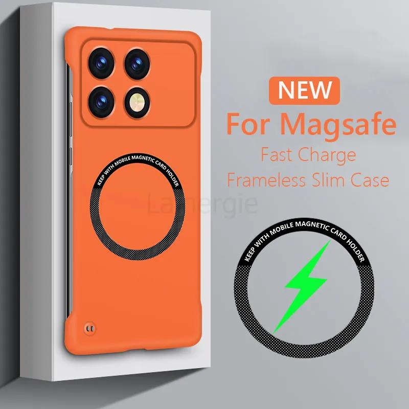 Безрамный магнитный чехол Magsafe Slim для Xiaomi Poco X6 Pro PocoX6 Pro 5G Wireless Charging Hard Back Cover