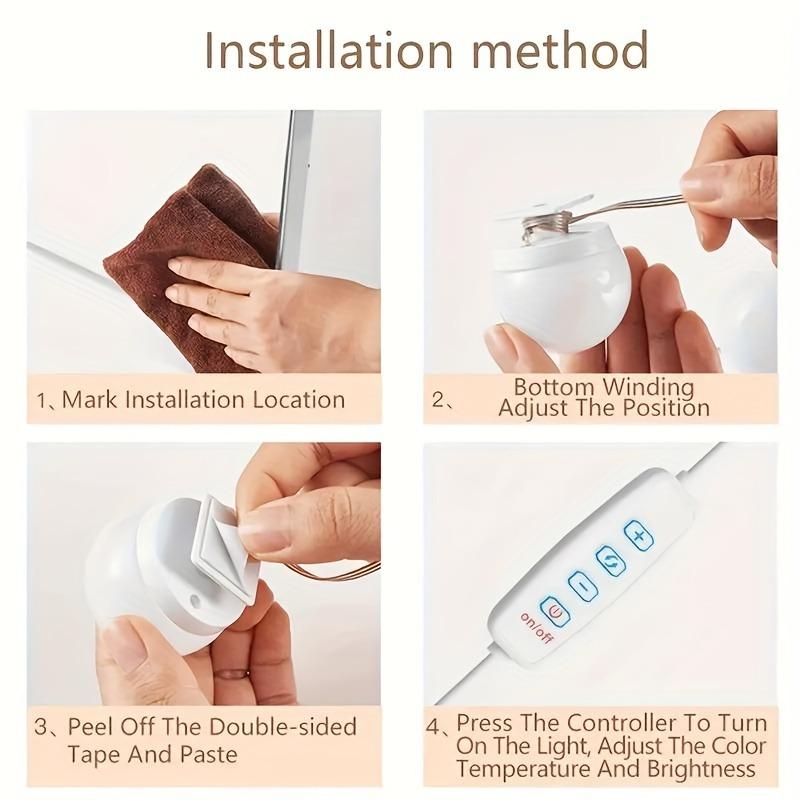 Светодиодный светильник для макияжа на зеркале - регулируемые лампочки, цвет и яркость регулируются, USB-кабель для любителей макияжа - идеально подходит для туалетного столика, спальни, ванной комнаты