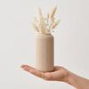 Beige slim grooved vase, modern minimalist japandi