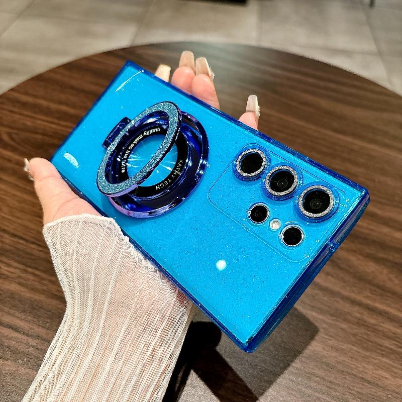 Soft TPU Glitter Silicone Case for Samsung Galaxy S24 Ultra S22 23 Plus S21 FE S20 Note 20 Ultra Ring Magnetic Stand Holder Back Cover