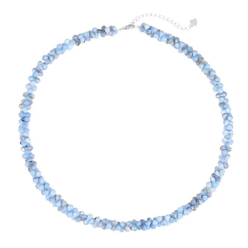 Banyan Tree S925 Silver Blue Beaded Dopamine Necklace - Fresh Handmade Clavicle Chain for Women
