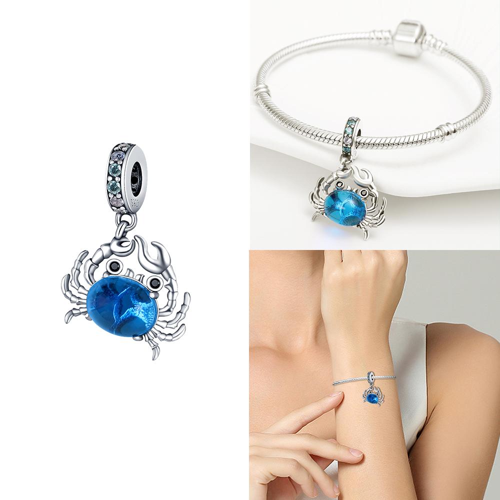 Original Ocean Series Fit 3Mm Bracelet 100% Authentic Copper Turtle Crab Mermaid Charm Beads Diy Jewelry Gift