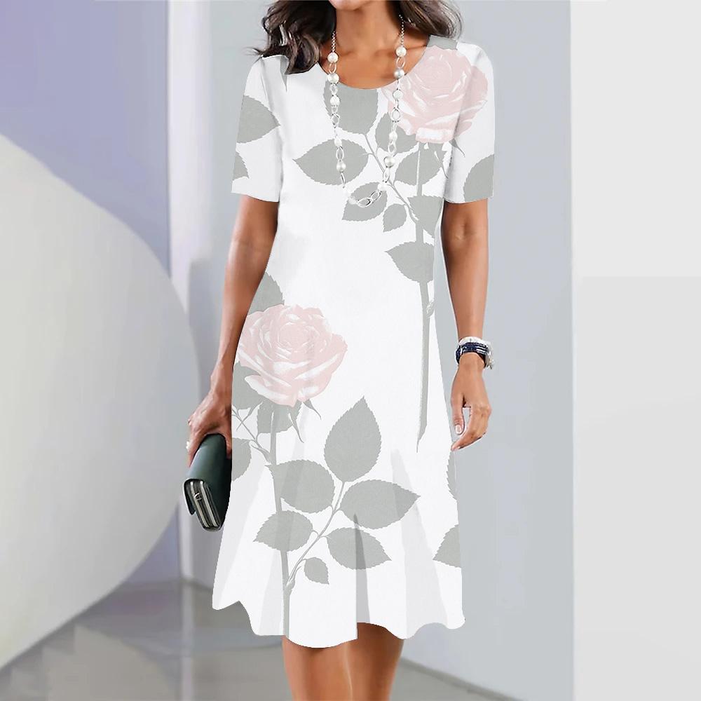 Платье модное женское летнее белое платье с круглым вырезом и короткими рукавами с принтом повседневное Vestidos свободное платье макси элегантное для дам