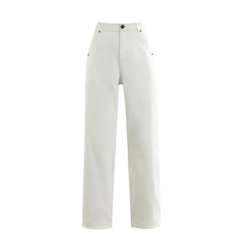 White denim scimitar pants women's Korean version of high waist loose autumn creative washed sickle pants