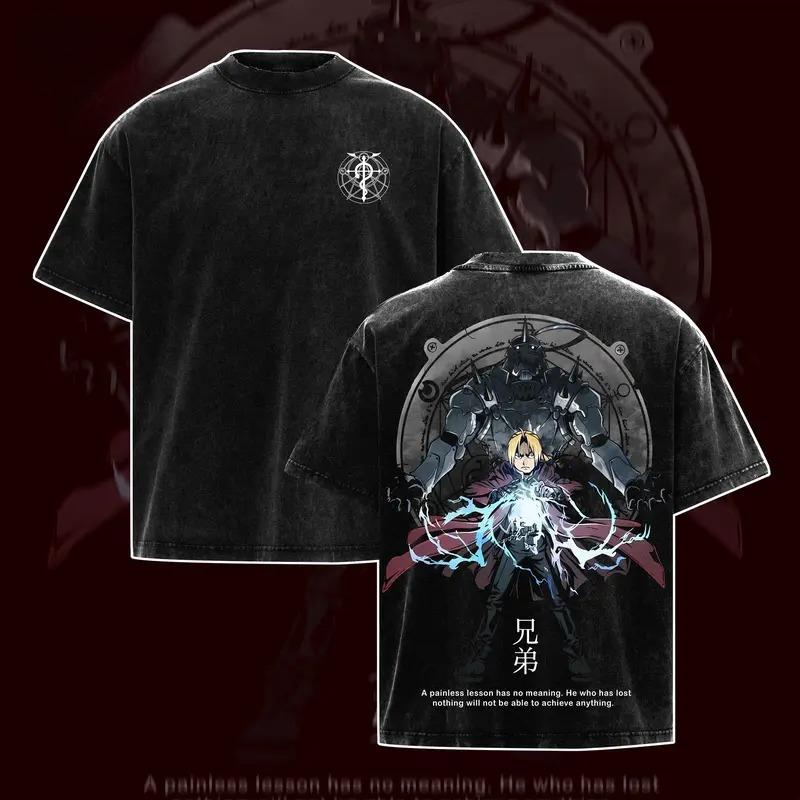 Футболка с принтом Эдварда Элрика Аниме Стальной Алхимик Одежда Мужская Женская Футболки Стиранная Футболка Харадзюку Хлопковые Топы