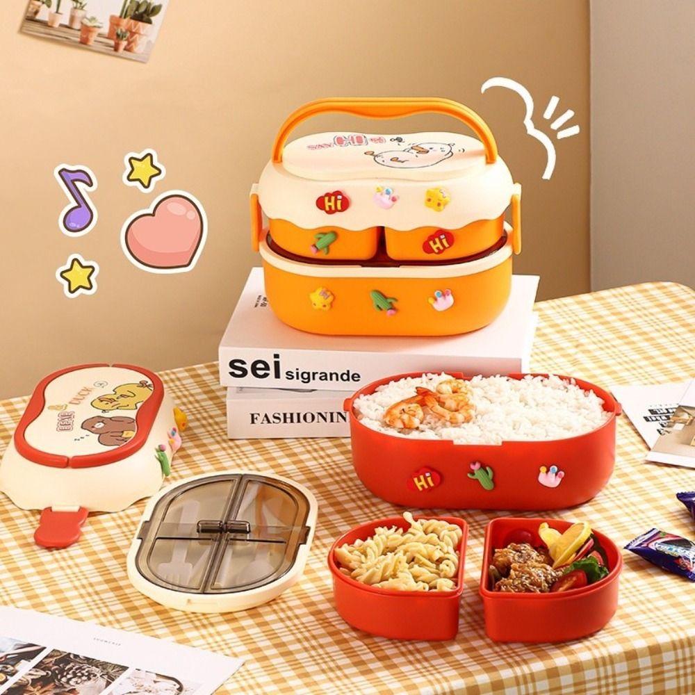 1600ml Cartoon Double Layer Lunch Box Leakproof Food Box Food Warmer Container  School Office Lunch